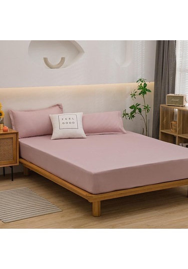 Açık Pembe Yatak Örtüsü Gömme Çarşaf Düz Renk Kaymaz Ayarlanabilir Yatak Örtüsü Yastık Kılıfı Olmadan 120x200cm Açık Pembe