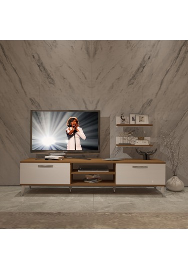 Decoraktiv Eko 4 Slm Dvd Silver Tv Ünitesi Tv Sehpası Ceviz - Beyaz