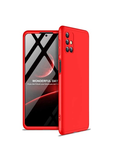 Kilifone - Samsung Uyumlu Galaxy M31s - Kılıf 3 Parçalı Parmak İzi Yapmayan Sert Ays Kapak - Kırmızı