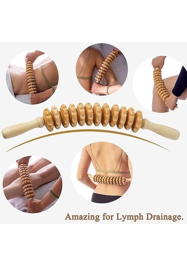 Padalink El Tutulu Ahşap Rulman Masaj Aleti - Yüz Ve Ayak Taşlakları İçin Meridyen Gövde Masajı, Heh Ağacı 12 Tekerlekli Eğik Tasarım Kahverengi