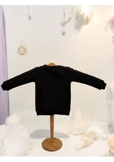Kız Çocuk İnce Şardonlu Sweatshirt-15368 Siyah