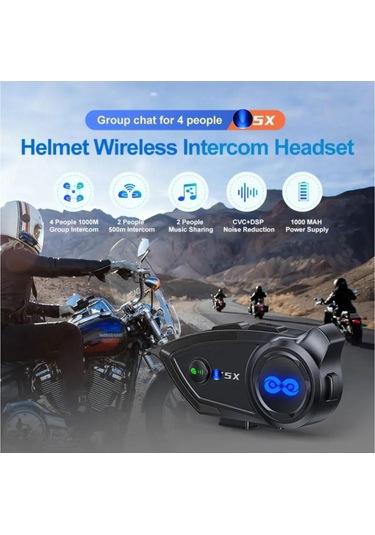 1000 Mt Intrcom Kask Kulaklık Su Geçirmez 4 Eşleşmeli 1000 Mt Grup Sohbet 500 Mt 2 Kş Müzik Paylaşım