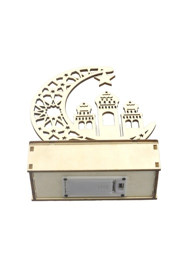 Shineyee Ahşap Ay Şekilli Ramazan Bayramı Dekorasyonu, Led Işıklı, Ev Dekoru Ve Gece Lambası, Pil Dahil Değil