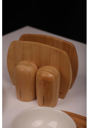 Atbyhome Dawn 6 Kişilik 42 Parça Doğal Bambu Porselen Kahvaltı Takımı Kahvaltı Seti Sunum Seti Beyaz