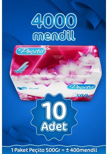 Peçito Elite Çift Katlı Çek Al Mendil 10 x 400'lü