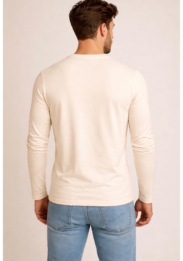 Axxel Erkek Açık Krem Pamuklu Likralı Süprem Uzun Kollu T-shirt-d240 Açık Krem