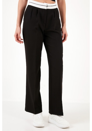 Lela Yüksek Bel Regular Fit Geniş Paça Bayan Pantolon 611Pl061 Siyah