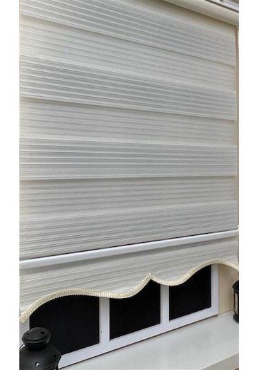 Storburada Pliseli Zebra Stor Perde Ekru Etek Dilimli Stb-481 Ekru