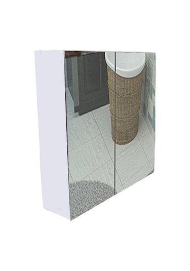 Lavabo Üstü Aynalı 2 Kapaklı Banyo Dolabı Beyaz