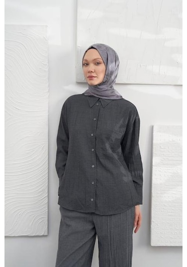 Armanda Jakarlı Şal - Kazayağı Desenli - Füme - Füme
