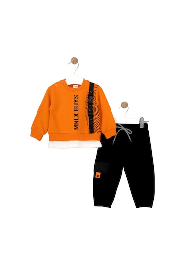 Miniloox Erkek Bebek Turuncu Çocuk Kışlık Eşofman Takımı 001