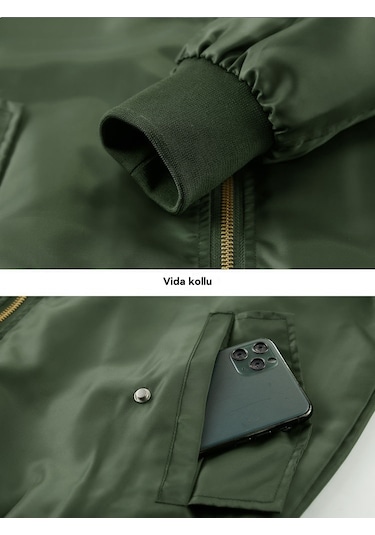 İlkbahar Ve Sonbahar Erkek Dik Yaka Ceket Pilot Ceketi Gri