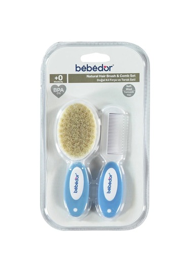 Bebedor Doğal Kıl Fırça Ve Tarak Seti Mavi