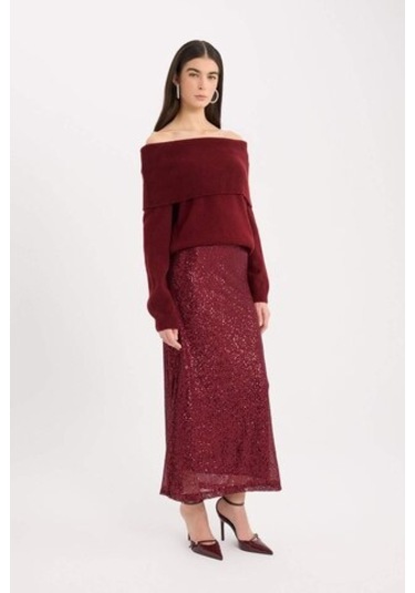 DeFacto A Kesim Normal Bel Payetli Kumaş Maxi Etek E2440AX24WNBR468 Bordo