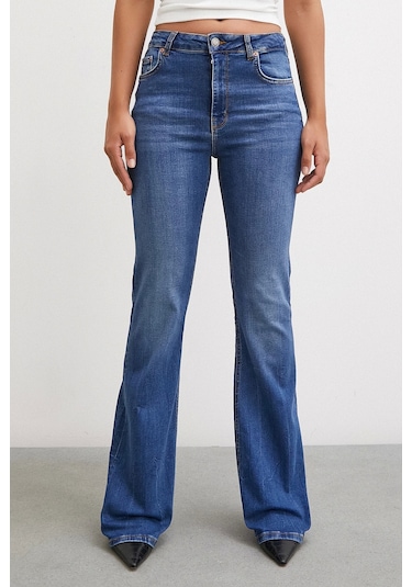 Never More Yüksek Bel İspanyol Paça Jean Mavi