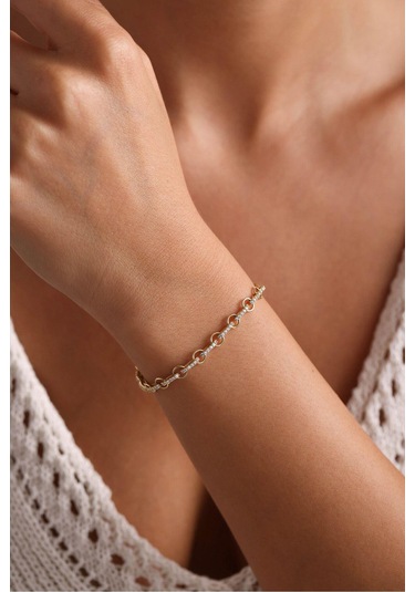 Gianfranco Halka Detaylı Taşlı 2 Charm Linaetta Bileklik Altın Sarı Altın