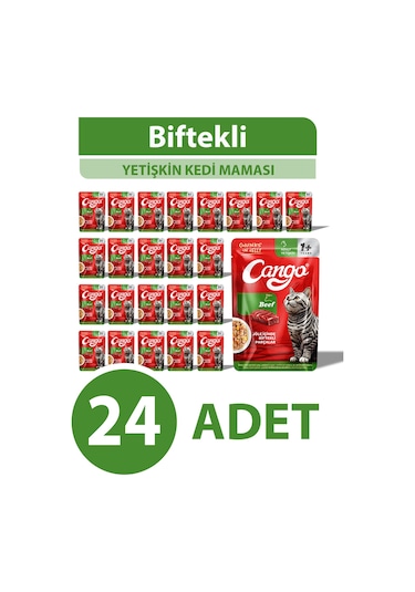 Cango Yaş Yetişkin Kedi Maması Etli Biftekli 80 Gr 24 Adet