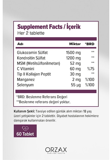 Orzax Cosakondrin Plus 60 Tablet 3 Adet