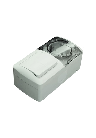 Elbi Eva Sıva Üstü Komütatör+Topraklı Priz Kombin Gri Ip54