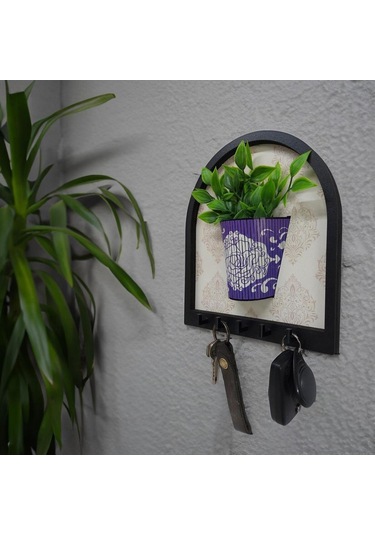 Ahşap Motifli Mor Saksı İçinde Yeşil Yapay Bitki Askılık Duvar Dekoru Diğer