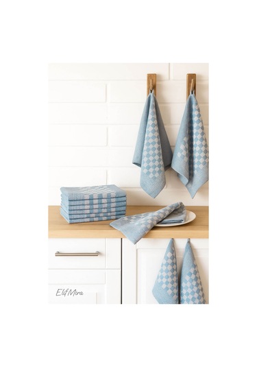 Kare Desenli Mutfak Kurulama Bezi Seti 10 Lu 50x70 Cm Casaline Turkuaz