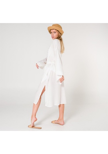 Eli Kadın Pul Baskılı Kimono-Ekru-Standart Ekru