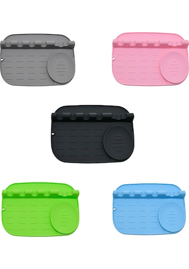 Mutfak İki Bir Arada Silikon Kaşık Matı Kirlenmeye Karşı Koruyucu Süzme Spatula Çorba Kaşığı Matı Mutfak Sofra Takımı Depolama Rafı Siyah Siyah