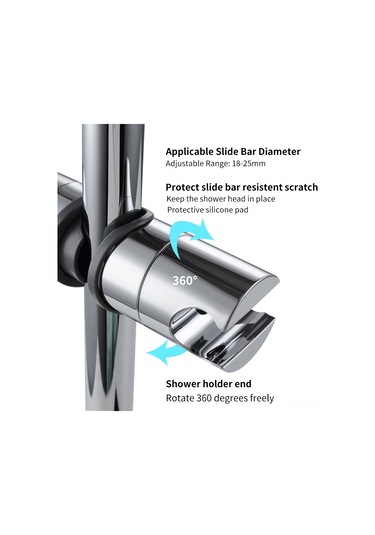 Vkemall Chrome Kaplı El Duşu Braketi - 18-25mm Borular İçin Yükseklik Ayarlı 360 Döner Tutucu - Kaydırma Çubuğu Skratç Korumalı Sabitleyici Gümüş