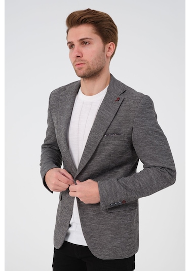 Bonesti Erkek Slim Fit Blazer Ceket Gri Desenli