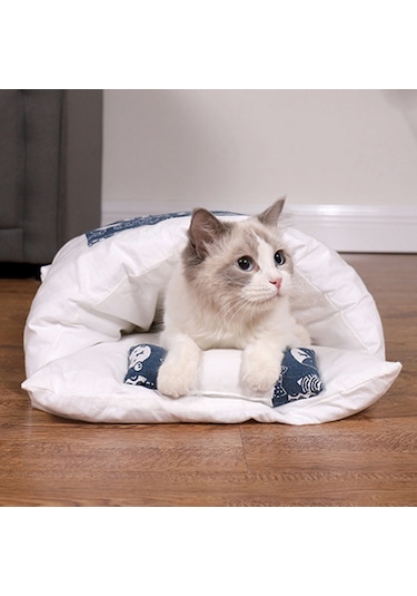 Kedi Yatağı, Çıkarılabilir Ve Yıkanabilir, Tüm Mevsimler İçin, Koyu Mavi Yıldız M 3-10 Kedi