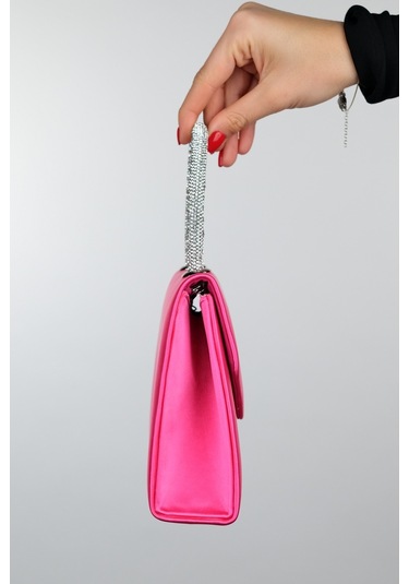 Luvishoes Monako Fuşya Saten Taşlı Kadın El Çantası Çok Renkli