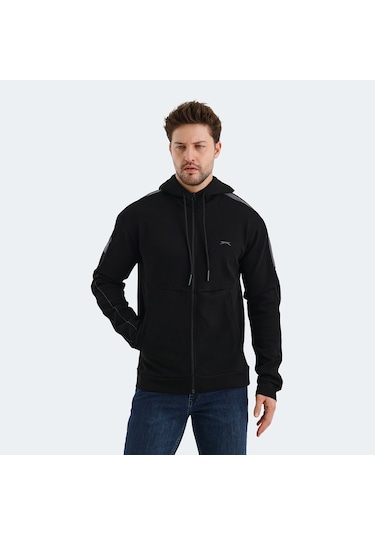 Slazenger VALERYA Erkek Fermuarlı Kapüşonlu Cepli Siyah Sweatshirt