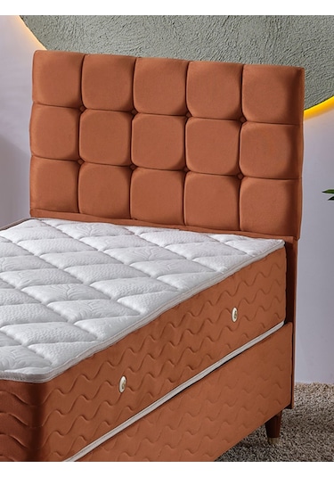 Beehanem Bengü Tek Kişilik 3lü Set Yatak+baza+başlık Kiremit 90 X 190