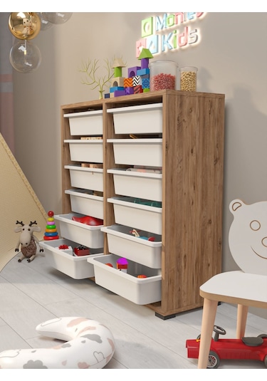Berra 12 Sepetli Çok Amaçlı Dolap Oyuncak Dolabı Çam Diğer