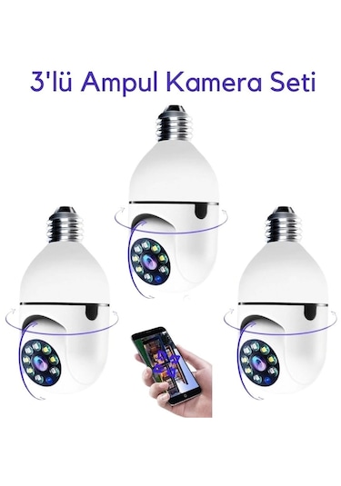 3 Lü Kamera Seti Wifi 360 Derece Panoramik Ampul Kamera Güvenlik Kamerası Gece Görüşlü Sesli