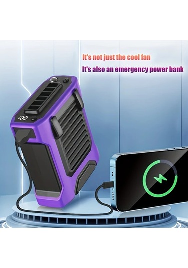 Xuweiwei 8000mah Taşınabilir Bel Fanı Boynu Askılı Gri 3ü 1 Arada Usb Şarj Kemer Ev Ofis İçin 3 Hızlı Soğutma Fanı