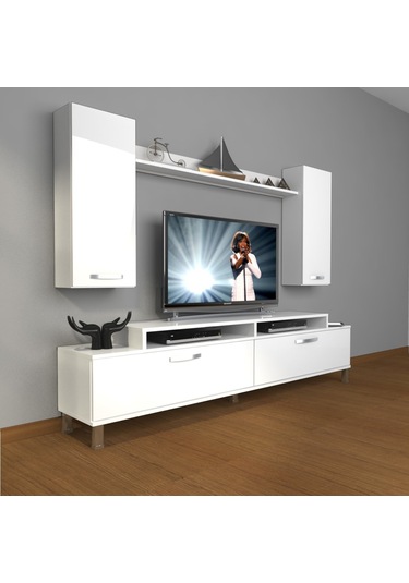 Decoraktiv Ekoflex 7 Slm Krom Ayaklı Tv Ünitesi Tv Sehpası Beyaz