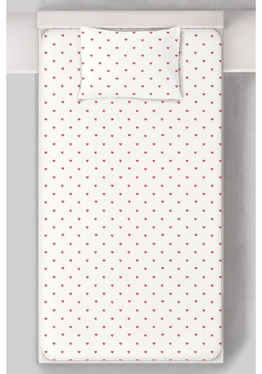 Organik Tek Kişilik Lastikli Çarşaf Seti - Kalp Yağmuru Renkli