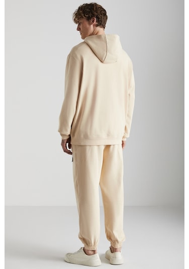 Rowan Erkek Relaxed Içi Şardonlu Önü Nervürlü Dekoratif Etiketli Vanilya Eşofman Altı