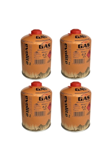 Evolite Butane Propane Vidalı 450 Gr. Ocak Kartuşu - 4 Adet Sarı