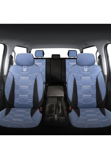 Minderland Fa Serisi - Volkswagen Amarok İle Uyumlu Koltuk Kılıfı, Keten / Mavi Melanj