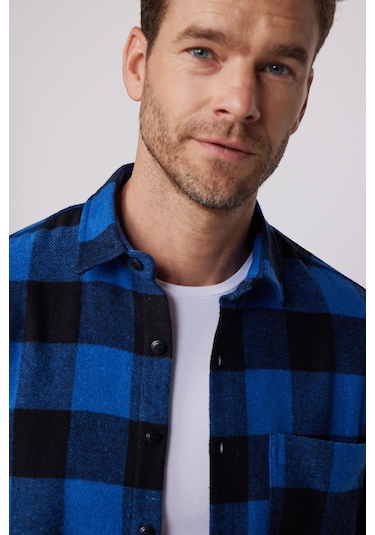 Tudors Klasik Fit Geniş Kesim Tek Cep Kareli Oduncu Kışlık Erkek Gömlek-28635-multi Çok Renkli