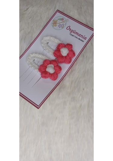 Amigurumi Toka - Çıtçıtlı El Örgüsü Toka 1 Çift Beyaz - Pembe