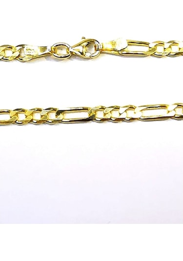 Omar Silver Unisex Figaro 3 Mm Gold Altın Kaplama Gümüş Kolye Zin