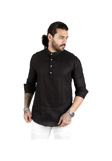 Deepsea Erkek Siyah Yarım Düğme Gömlek 2201914 Siyah