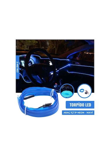 2 Metre 12V Mavi İp Neon İp Led Araç İçi Neon Led