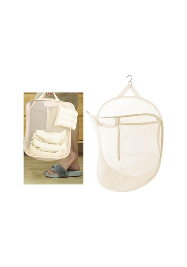 Suntek Çamaşır Kapısı Ev Tipi İçin Ağ Askılı Sepeti Dolap Saklama Bej