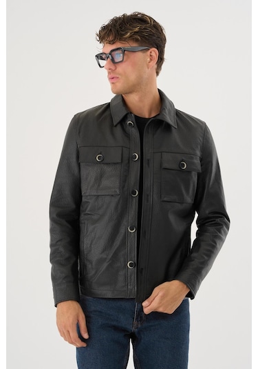Grima Siyah Erkek Deri Mont Siyah