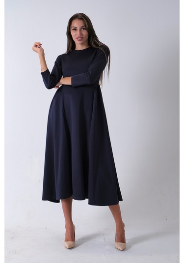Feminist Lacivert Bisiklet Yaka Scuba Tesettür Elbise 4593445.02 Lacivert
