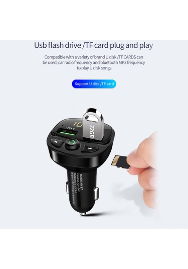 Springsun Araç Fm Verici Bluetooth 5.0 İle 3.4a Çift Usb Hızlı Şarj, Tf Kart Ve Usb Desteği, 12-24v